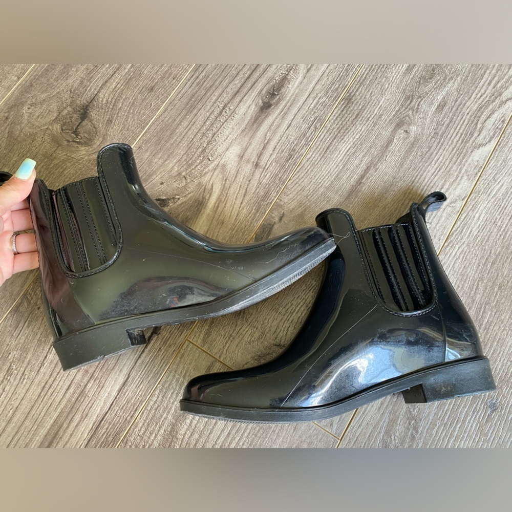 3/$30 Patent Chelsey rain boots, black, water proof - Picture 2 of 5